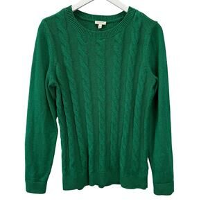 Talbots Cable Knit Sweater Size M Long Sleeve Green Cotton Blend Womens